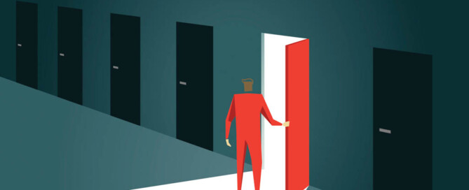 Cartoon figure opening door